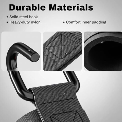 خطافات رفع الأثقال لرفع الأثقال (زوج)، أشرطة دعم معصم مضادة للانزلاق بسعة 660 رطل للرجال والنساء، لفافات معصم رياضية للسحب واللياقة البدنية وتدريبات القوة وتمارين كمال الأجسام in Kuwait