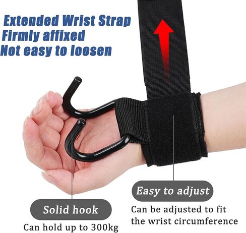 خطافات رفع الأثقال لرفع الأثقال (زوج)، أشرطة دعم معصم مضادة للانزلاق بسعة 660 رطل للرجال والنساء، لفافات معصم رياضية للسحب واللياقة البدنية وتدريبات القوة وتمارين كمال الأجسام in Kuwait