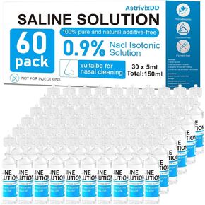 60 Pack 0.9% Saline Solution, Sodium Chloride for Cleaning, Normal Solution for All Ages, Total 300ml, 5ml Each in Kuwait