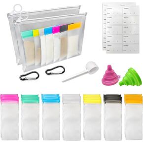 14PCS Protein Powder Travel Container Set, Reusable Powder Supplement Container To Go Reusable Protein Powder Bags and 2pc Large Standable Zip Bags for Workout, Fitness, Travel in Kuwait