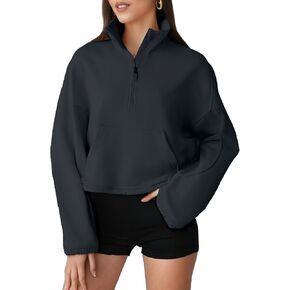 Womens Cropped Half Zip Sweatshirt, Mock Neck Modal Blend Quarter Zip Pullover, Casual Athleisure Top Long Sleeve in Saudi Arabia