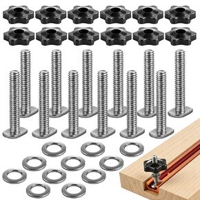12 Sets of 1/4"-20 T Track Bolts and Knobs Kit, T-Track Accessories Include T-Slot Bolts, Washers and Star Knobs for T-Tracks Woodworking and Fixtures in Kuwait