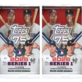 2PACK - 2026 Topps Series 1 Baseball Exclusive Factory Sealed MEGA Foil Pack with (14) Mint Cards! Celebrate Topps 75th Anniversary! in Kuwait