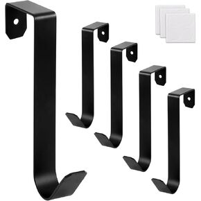 خطافات E-Senior فوق الباب، خطافات شديدة التحمل فوق الباب لتعليق المناشف وأردية الملابس، خطافات منشفة سوداء فوق الباب لحمام غرفة النوم، تناسب باب 1-3/4 بوصة، مع وسادات إسفنجية (أسود-5) in Kuwait