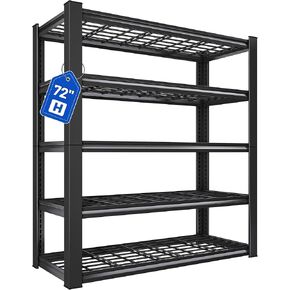 REIBII 3010LBS رفوف المرآب 72 بوصة ارتفاع رفوف المرآب رفوف معدنية صناعية شديدة التحمل 5 أرفف قابلة للتعديل للتخزين في مخزن المطبخ والمستودعات في الطابق السفلي 72 بوصة ارتفاع × 35.5 بوصة عرض × 16 بوصة عمق، أسود in Kuwait