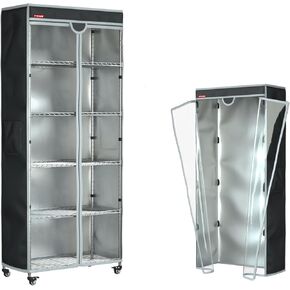 غطاء رفوف سلكي مقاس 32.5 بوصة × 16.5 بوصة × 63 بوصة - غطاء رف أسود مقاوم للماء والغبار مع واجهة شفافة وسحاب لتخزين الخزانة أو المرآب (بدون أرفف) in Kuwait