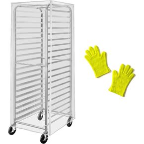 20 Tier Bun Pan Rack Cover, Heavy Duty Clear PVC, Tear Resistant, Reinforced Seams, Cold Crack Resistance -15 Degrees with Silicone Oven Gloves in Saudi Arabia