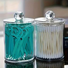 1Pcs Acrylic Transparent Swab Holder With Round Handle Cover, Toothpick Storage Container, Makeup Swab Box in Kuwait