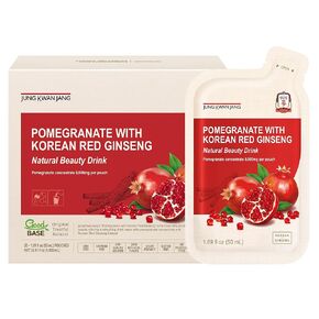JUNG KWAN JANG Pomegranate with Korean Red Ginseng - Vegan Red Panax Ginseng Liquid Energy Drink with Natural Sweetness from Agave & Grape Extracts - No Caffeine, Non-GMO (20 Pouches, 1.69 fl oz) in Kuwait