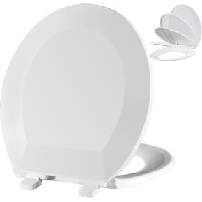 مقعد المرحاض المطول Angol Shiold - مفصلات بطيئة الإغلاق، تصميم مريح مع مصدات محكمة الإمساك، مادة PP آمنة وسهلة التنظيف (أبيض، 18.5 بوصة ممدود) in Kuwait