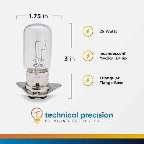 Technical Precision 25W 6V Incandescent Miniature Medical, Microscope Lamp Light Bulb Replacement for Carl Zeiss 125/16 Slit Lamp Light Bulb P47D Double Contact Base with Flange - Clear - 1 Pack in Kuwait