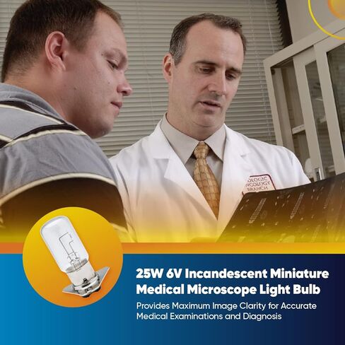 Technical Precision 25W 6V Incandescent Miniature Medical, Microscope Lamp Light Bulb Replacement for Carl Zeiss 125/16 Slit Lamp Light Bulb P47D Double Contact Base with Flange - Clear - 1 Pack in Kuwait