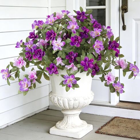 Artificial Fake Azalea Flowers for Outdoor Spring Decoration, Faux Silk Flower for Summer UV Resistant Look Real Plants for Garden Yard Porch Walkway Indoor Decor, 2PCS in Kuwait