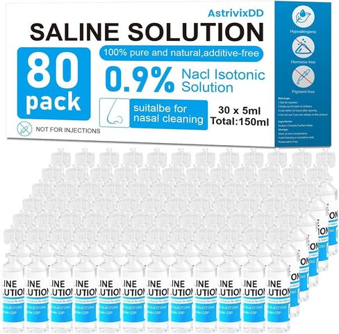 60 Pack 0.9% Saline Solution, Sodium Chloride for Cleaning, Normal Solution for All Ages, Total 300ml, 5ml Each in Kuwait