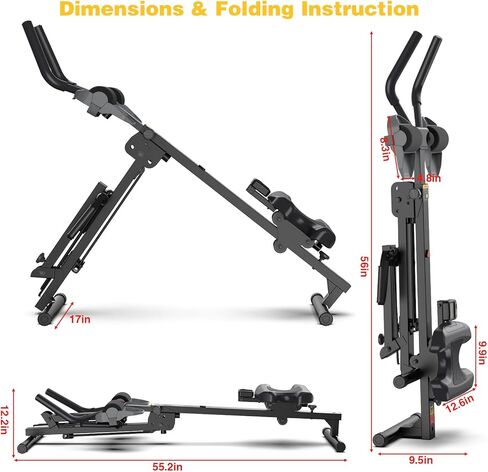 آلة تجديف قابلة للطي 3 في 1، مدرب أساسي AB مقاوم قابل للتعديل مع شاشة LCD، صالة ألعاب رياضية منزلية من الفولاذ الكربوني 265 رطل، سهلة التجميع in Kuwait