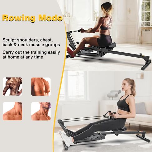 آلة تجديف قابلة للطي 3 في 1، مدرب أساسي AB مقاوم قابل للتعديل مع شاشة LCD، صالة ألعاب رياضية منزلية من الفولاذ الكربوني 265 رطل، سهلة التجميع in Kuwait