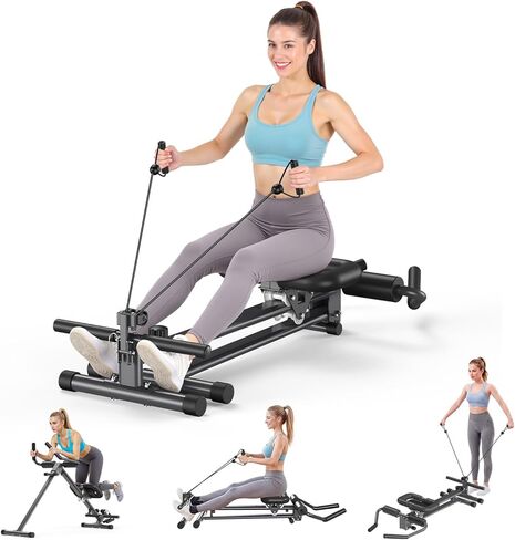 Ab Machine and Rowing Machine, 2 in 1 Rowing Machines for Home with 2 Adjustable Inclined Angles,Quiet & Foldable Rower Machine with 7 Adjustable Handle Heights,260 LBS,Row Machine for Home Black in Kuwait