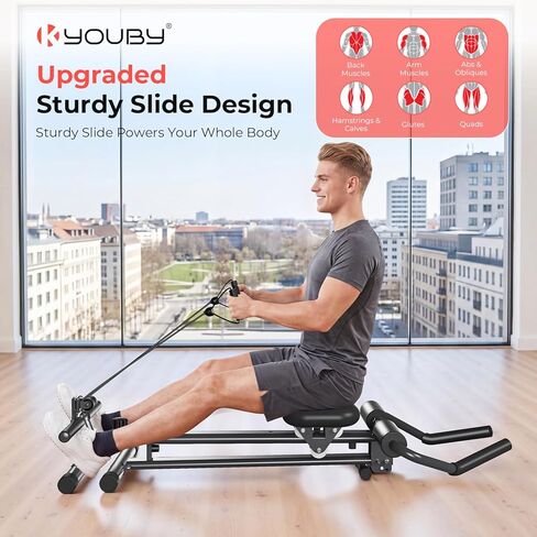 Ab Machine and Rowing Machine, 2 in 1 Rowing Machines for Home with 2 Adjustable Inclined Angles,Quiet & Foldable Rower Machine with 7 Adjustable Handle Heights,260 LBS,Row Machine for Home Black in Kuwait