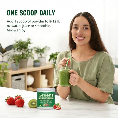مسحوق سوبر جرينز سوبر فود، مزيج مشروب عصير الخضر مع سبيرولينا، والكلوريلا، والمواد المتكيفة والألياف، والإنزيمات الهاضمة، ومكمل ما قبل + البروبيوتيك للنساء والرجال الانتفاخ وصحة الأمعاء، 30 وجبة in Kuwait