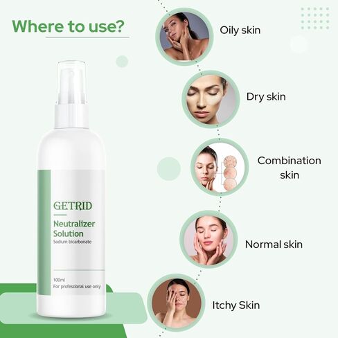 Getrid Chemical Peel Neutralizer Spray (100 ml / 33.8 fl oz) pH Balancing Sodium Bicarbonate Mist for Skin Care - Hydrating Toner for Facial Peels in Kuwait