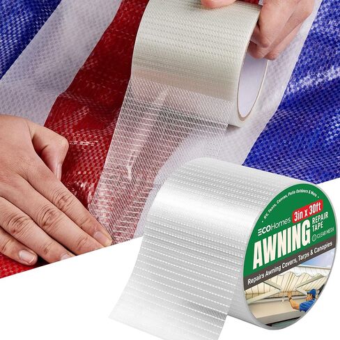 Awning Covers & Tarp Repair Tape - Waterproof Self Adhesive Patch Repair Kit | Patch Tapes for Awnings, Outdoor Canopies, Patio Window Awnings, Gazebos, Tents, RV, Canvas, Boat Covers (Black, 3 Inch) in Kuwait