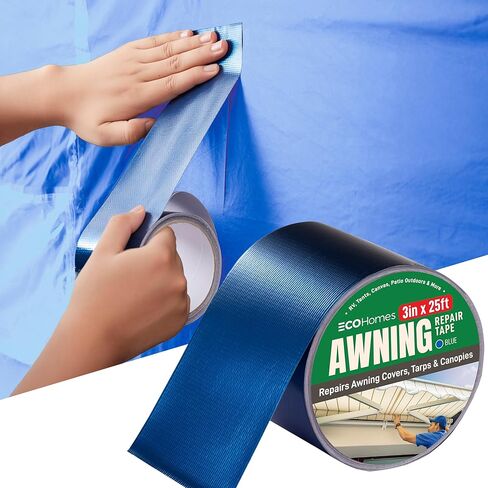 Awning Covers & Tarp Repair Tape - Waterproof Self Adhesive Patch Repair Kit | Patch Tapes for Awnings, Outdoor Canopies, Patio Window Awnings, Gazebos, Tents, RV, Canvas, Boat Covers (Black, 3 Inch) in Kuwait
