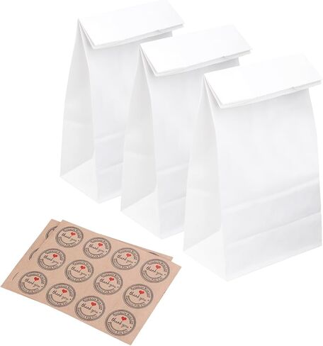 أكياس غداء ورقية، حقائب غداء بيضاء كبيرة، أكياس ورقية 8 رطل، قوية للأعمال الصغيرة (أبيض - 60 قطعة) in Saudi Arabia