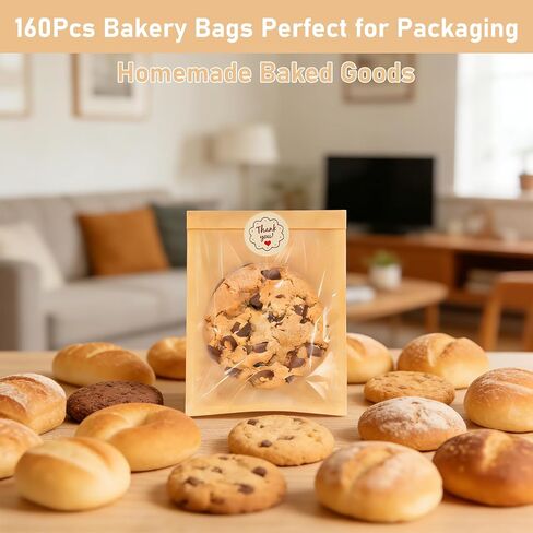 160 عبوة من أكياس البسكويت للتغليف بختم، أكياس مخبز مقاس 7.5 × 5.1 بوصة مع نافذة، أكياس دونات مقاومة للدهون لتتناسب مع المكافآت والسكون والبراوني والوجبات الخفيفة in Kuwait