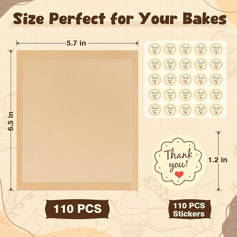 110 قطعة من أكياس البسكويت الفردية مع ختم، أكياس مخبز مقاس 5.7 × 6.5 بوصة مع نافذة، مستلزمات تغليف البسكويت الورقية، تغليف السلع المخبوزة المقاومة للحرارة والشحوم لعلاج كعكة المعجنات براوني in Kuwait