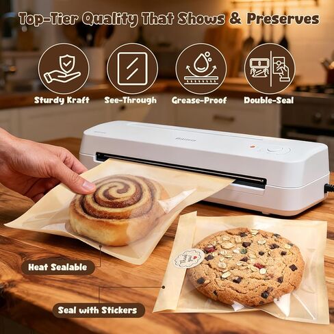 110 قطعة من أكياس البسكويت الفردية مع ختم، أكياس مخبز مقاس 5.7 × 6.5 بوصة مع نافذة، مستلزمات تغليف البسكويت الورقية، تغليف السلع المخبوزة المقاومة للحرارة والشحوم لعلاج كعكة المعجنات براوني in Kuwait