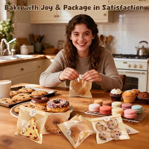 110 قطعة من أكياس البسكويت الفردية مع ختم، أكياس مخبز مقاس 5.7 × 6.5 بوصة مع نافذة، مستلزمات تغليف البسكويت الورقية، تغليف السلع المخبوزة المقاومة للحرارة والشحوم لعلاج كعكة المعجنات براوني in Kuwait