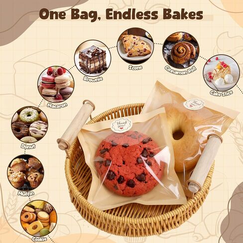 110 قطعة من أكياس البسكويت الفردية مع ختم، أكياس مخبز مقاس 5.7 × 6.5 بوصة مع نافذة، مستلزمات تغليف البسكويت الورقية، تغليف السلع المخبوزة المقاومة للحرارة والشحوم لعلاج كعكة المعجنات براوني in Kuwait