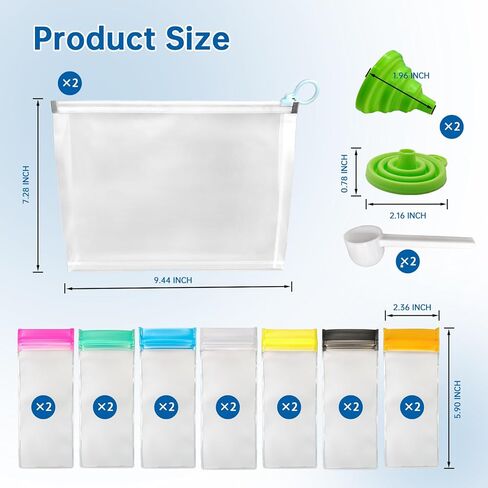 14PCS Protein Powder Travel Container Set, Reusable Powder Supplement Container To Go Reusable Protein Powder Bags and 2pc Large Standable Zip Bags for Workout, Fitness, Travel in Kuwait