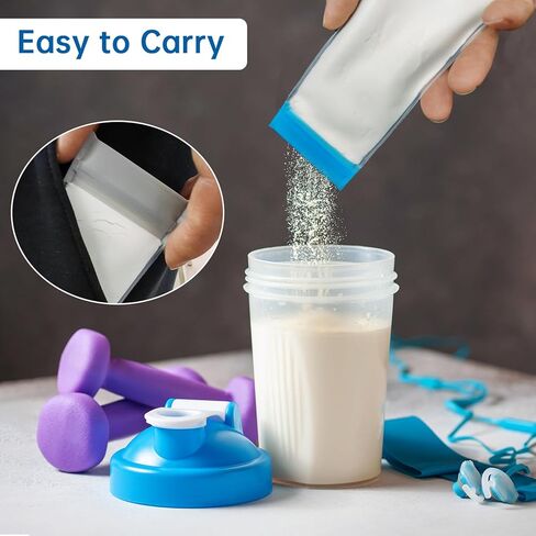 14PCS Protein Powder Travel Container Set, Reusable Powder Supplement Container To Go Reusable Protein Powder Bags and 2pc Large Standable Zip Bags for Workout, Fitness, Travel in Kuwait