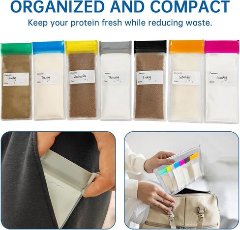 14PCS Protein Powder Travel Container Set, Reusable Powder Supplement Container To Go Reusable Protein Powder Bags and 2pc Large Standable Zip Bags for Workout, Fitness, Travel in Kuwait