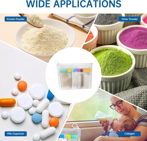 14PCS Protein Powder Travel Container Set, Reusable Powder Supplement Container To Go Reusable Protein Powder Bags and 2pc Large Standable Zip Bags for Workout, Fitness, Travel in Kuwait