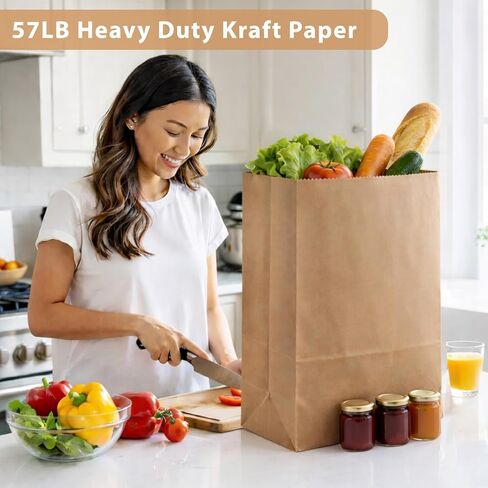 120 قطعة من أكياس البقالة الورقية البنية مقاس 12 × 7 × 17 بوصة - أكياس ورق كرافت كبيرة شديدة التحمل بوزن 57 رطل، صديقة للبيئة للتخزين والتسوق والخروج | 57 رطل in Kuwait