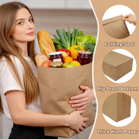 120 قطعة من أكياس البقالة الورقية البنية مقاس 12 × 7 × 17 بوصة - أكياس ورق كرافت كبيرة شديدة التحمل بوزن 57 رطل، صديقة للبيئة للتخزين والتسوق والخروج | 57 رطل in Kuwait