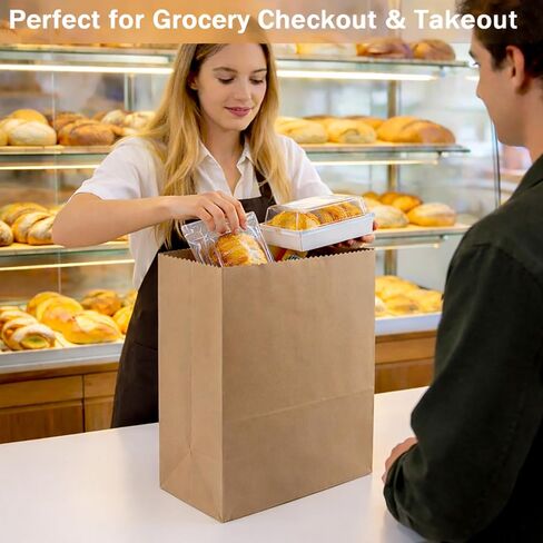 120 قطعة من أكياس البقالة الورقية البنية مقاس 12 × 7 × 17 بوصة - أكياس ورق كرافت كبيرة شديدة التحمل بوزن 57 رطل، صديقة للبيئة للتخزين والتسوق والخروج | 57 رطل in Kuwait