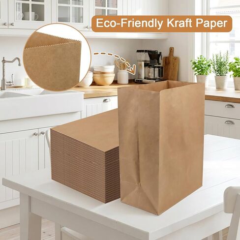120 قطعة من أكياس البقالة الورقية البنية مقاس 12 × 7 × 17 بوصة - أكياس ورق كرافت كبيرة شديدة التحمل بوزن 57 رطل، صديقة للبيئة للتخزين والتسوق والخروج | 57 رطل in Kuwait