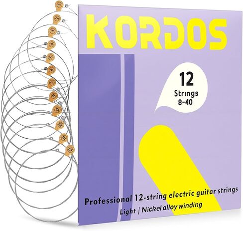 12 String Electric Guitar Strings, Vacuum-Sealed Packing Long Life, Guitar Strings for Electric 12 String Set - Nickel Wound, Durable Ball Ends, Hex Carbon Steel Core, Regular Light, 8-40 in Kuwait