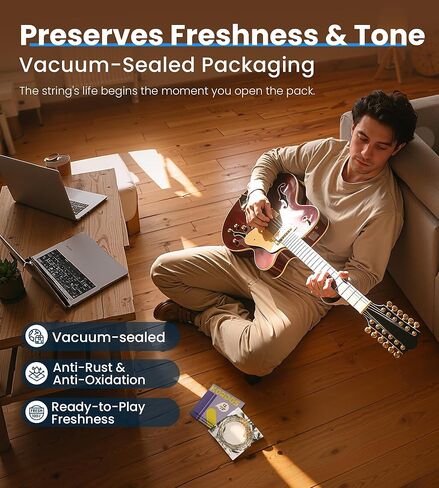 12 String Electric Guitar Strings, Vacuum-Sealed Packing Long Life, Guitar Strings for Electric 12 String Set - Nickel Wound, Durable Ball Ends, Hex Carbon Steel Core, Regular Light, 8-40 in Kuwait