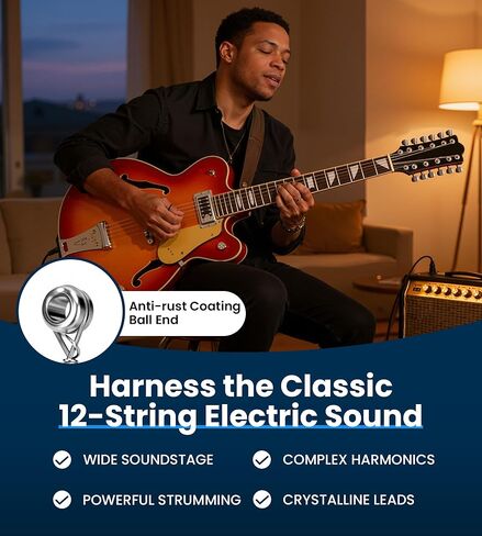 12 String Electric Guitar Strings, Vacuum-Sealed Packing Long Life, Guitar Strings for Electric 12 String Set - Nickel Wound, Durable Ball Ends, Hex Carbon Steel Core, Regular Light, 8-40 in Kuwait