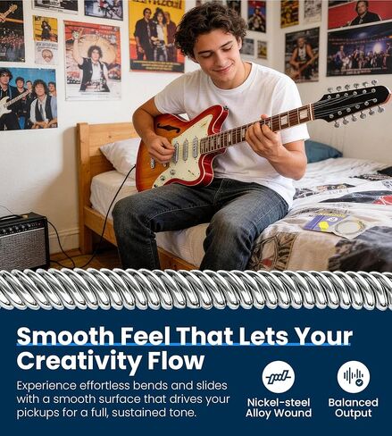 12 String Electric Guitar Strings, Vacuum-Sealed Packing Long Life, Guitar Strings for Electric 12 String Set - Nickel Wound, Durable Ball Ends, Hex Carbon Steel Core, Regular Light, 8-40 in Kuwait