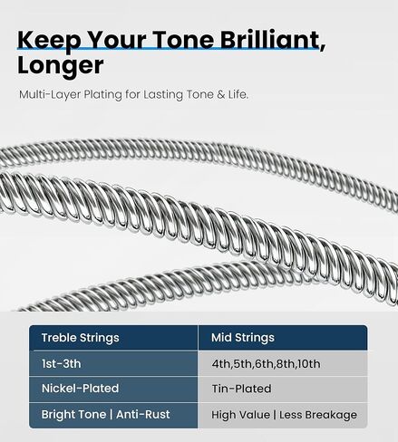 12 String Electric Guitar Strings, Vacuum-Sealed Packing Long Life, Guitar Strings for Electric 12 String Set - Nickel Wound, Durable Ball Ends, Hex Carbon Steel Core, Regular Light, 8-40 in Kuwait