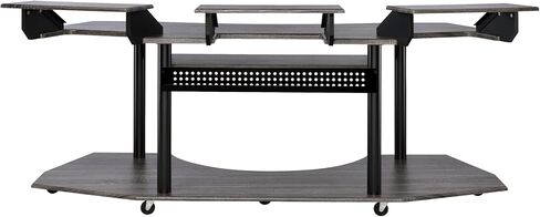 Penau 83 Inchs Music Studio Desk, Black Oak Finish, Spacious Engineered Wood Top, Metal Frame, Keyboard Tray for 61-Key, 3 Stand Storage, Smooth Casters, 83 x 40 x 37 Inchs in Saudi Arabia