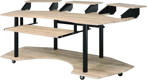 Penau Natural Oak Finish Music Recording Studio Desk, Producer Workstation with Keyboard Tray and Monitor Shelf, Metal Frame, Smooth Casters, 83 x 40 x 37 Inchs in Saudi Arabia