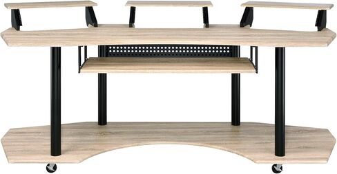 Penau Natural Oak Finish Music Recording Studio Desk, Producer Workstation with Keyboard Tray and Monitor Shelf, Metal Frame, Smooth Casters, 83 x 40 x 37 Inchs in Saudi Arabia