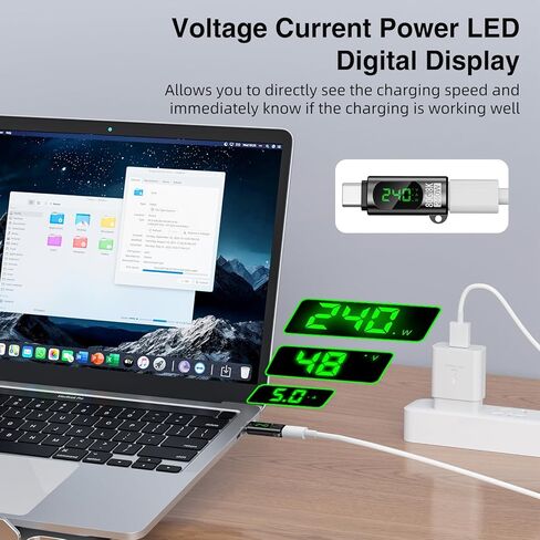 240W USB C Adapter Power Meter Tester, 3 Pack Voltage Current Power LED Digital Display, 80 Gbps Type C Male to Female Extension Connector for iPhone 15/16/17, MacBook, iPad & More USB C Devices in Kuwait