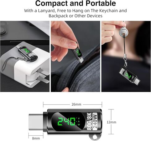 240W USB C Adapter Power Meter Tester, 3 Pack Voltage Current Power LED Digital Display, 80 Gbps Type C Male to Female Extension Connector for iPhone 15/16/17, MacBook, iPad & More USB C Devices in Kuwait